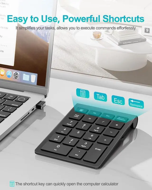 Alt view image 3 of 7 - Wireless Number Pad, Numeric Pad and Mouse Combo, Portable Slim 2.4GHz USB Wireless 10 Key Numpad Keypad for Laptop, Mac, Notebook, Desktop, PC Computer - Black