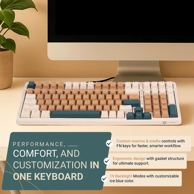 Alt view image 6 of 6 - Qisan Wireless/Wired Mechanical Gaming Keyboard,Triple Mode 2.4G/USB-C/BT (98%) Wireless Mechanical Keyboard with US Layout | Blue Switch Rechargeable RGB Backlit Keyboards for Gaming, Brown Combo