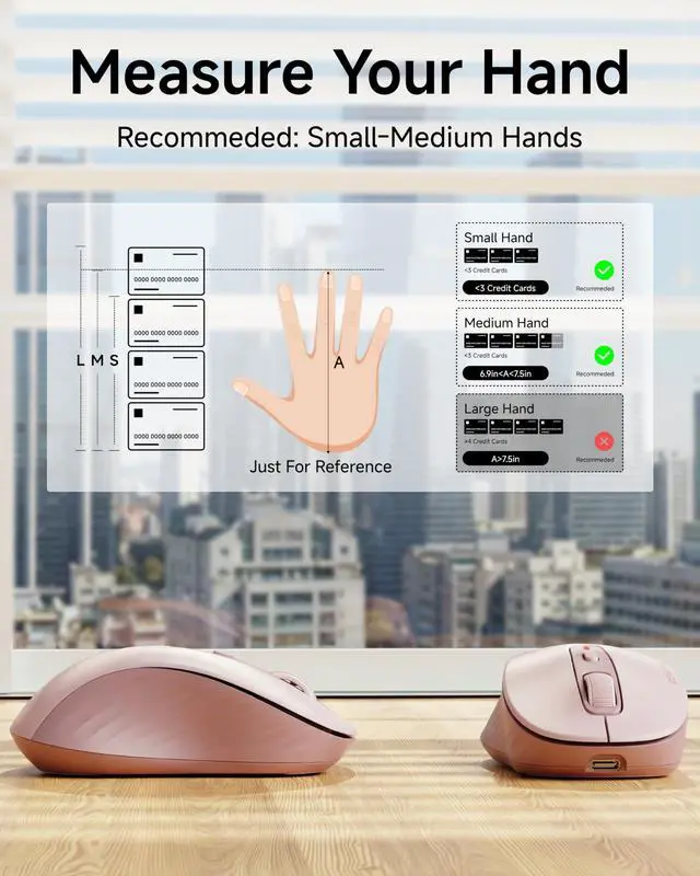 Alt view image 6 of 7 - Wireless Mouse - for Small to Medium Hands, Dual-Mode 2.4 G/Bluetooth Mouse, 4000 DPI, Rechargeable Battery, Cute Silent Click Computer Mouse for Laptop, Mac, PC, Chromebook - Pink