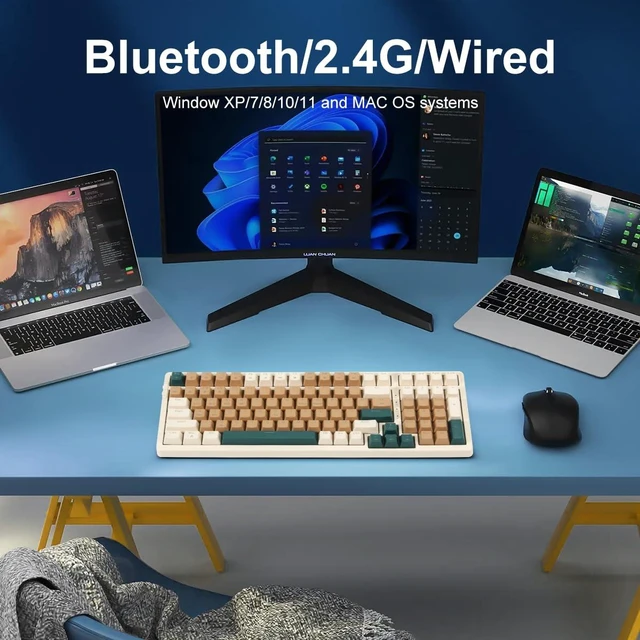 Alt view image 6 of 7 - Wireless Mechanical Keyboard, Triple Mode 2.4G/USB-C/BT Gaming Keyboards 100 Keys Backlit Red Switch Keyboard Rechargeable Mechanical Gaming Keyboards (Brown Combo Red Switch)