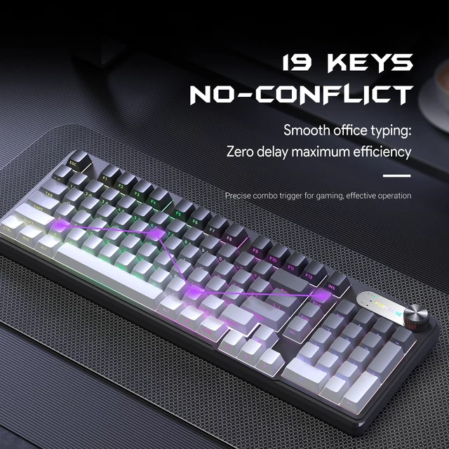 Alt view image 7 of 7 - FURYCUBE IP98 Tri-Mode Wireless RGB Keyboard with Number Pad and Knob | Tri-mode Bluetooth 5.0, 2.4 GHz and USB-C; 7 RGB modes; 10 logo colors; 4 brightness levels; 4000 mAh battery