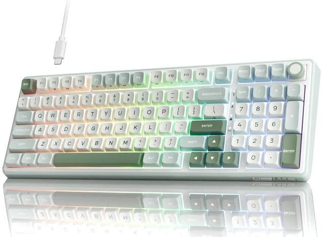 Main image of R98 Pro Creamy Mechanical Keyboard, 96% Wired Gaming Keyboard RGB Backlit with Number Pad and Volume Knob, Gasket Mount, MDA Profile PBT Keycaps, Hot Swappable Pre-lubed Tactile Switch