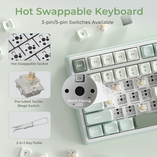 Alt view image 7 of 7 - R98 Pro Creamy Mechanical Keyboard, 96% Wired Gaming Keyboard RGB Backlit with Number Pad and Volume Knob, Gasket Mount, MDA Profile PBT Keycaps, Hot Swappable Pre-lubed Tactile Switch