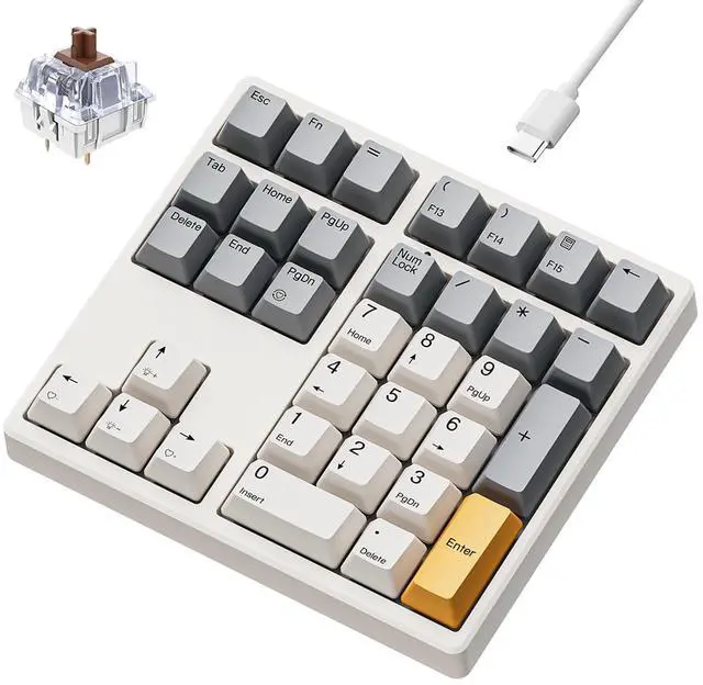 Main image of KN34 Wired Mechanical Number Pad- 34 Keys Hot Swappable Numeric Keypad with White Backlight& PBT Keycaps for Laptop, MacBook, PC Desktop, Compact Keyboard(Retro Beige,Brown Switch)