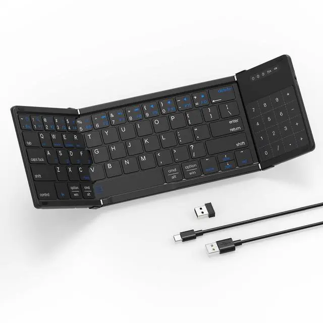 Main image of Foldable Bluetooth Keyboard with Touchpad & Numpad, Portable Wireless Travel Pocket Keyboard with 2.4G USB Receiver, Mini Quiet Typing, Multi-Device Pairing for iPad, Tablet, Phone