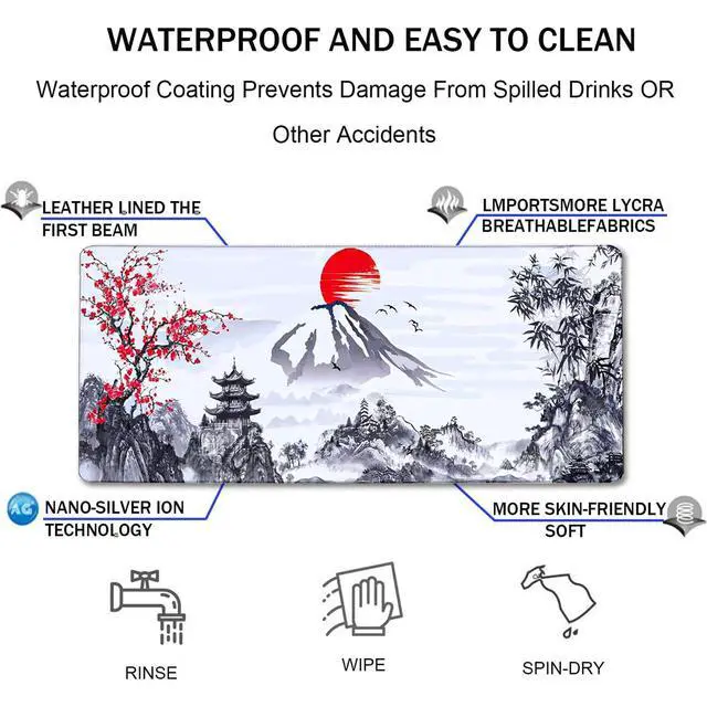 Alt view image 4 of 7 - Gaming Mouse Pad Ink Pattern, 31.5x15.7 Inch Waterproof Computer Big Mousepad Non-Slip Mouse Mat Rubber Base and Stitched Edges for Game Players, Office, Study, Esports Pros, Home