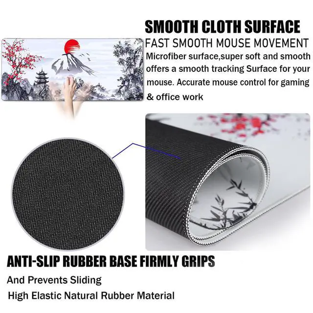 Alt view image 3 of 7 - Gaming Mouse Pad Ink Pattern, 31.5x15.7 Inch Waterproof Computer Big Mousepad Non-Slip Mouse Mat Rubber Base and Stitched Edges for Game Players, Office, Study, Esports Pros, Home