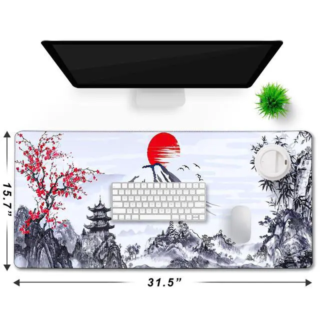 Alt view image 6 of 7 - Gaming Mouse Pad Ink Pattern, 31.5x15.7 Inch Waterproof Computer Big Mousepad Non-Slip Mouse Mat Rubber Base and Stitched Edges for Game Players, Office, Study, Esports Pros, Home