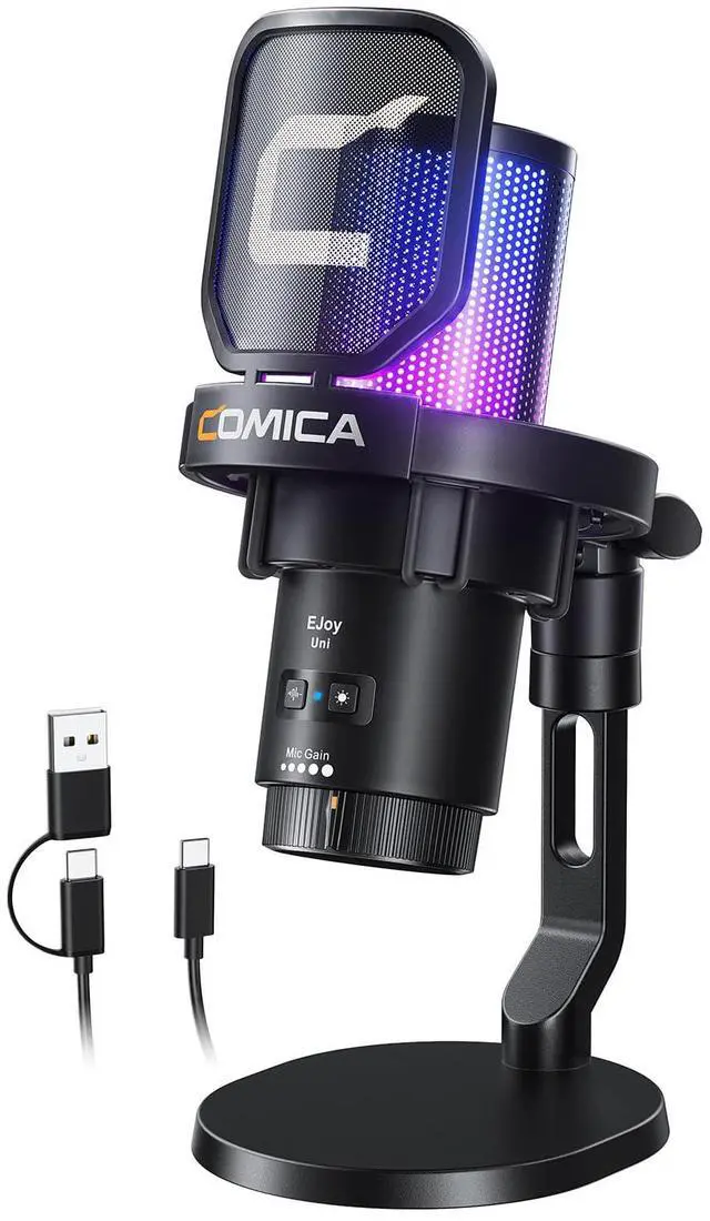 Main image of Ejoy Uni(D) USB Gaming Microphone with Noise Cancellation, RGB Lights, Monitoring, Muting, Streaming Mic for Computer, PS5, PS4, Streaming, Podcast, Chat, Twitch, YouTube, Discord(Black)