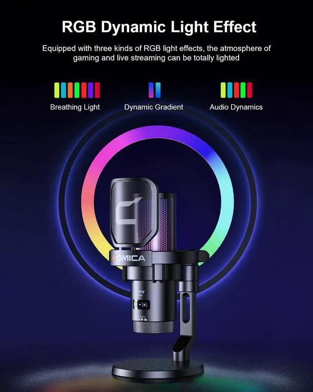 Alt view image 3 of 7 - Ejoy Uni(D) USB Gaming Microphone with Noise Cancellation, RGB Lights, Monitoring, Muting, Streaming Mic for Computer, PS5, PS4, Streaming, Podcast, Chat, Twitch, YouTube, Discord(Black)