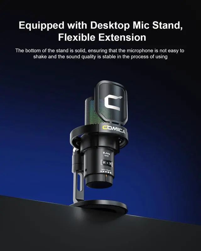 Alt view image 6 of 7 - Ejoy Uni(D) USB Gaming Microphone with Noise Cancellation, RGB Lights, Monitoring, Muting, Streaming Mic for Computer, PS5, PS4, Streaming, Podcast, Chat, Twitch, YouTube, Discord(Black)