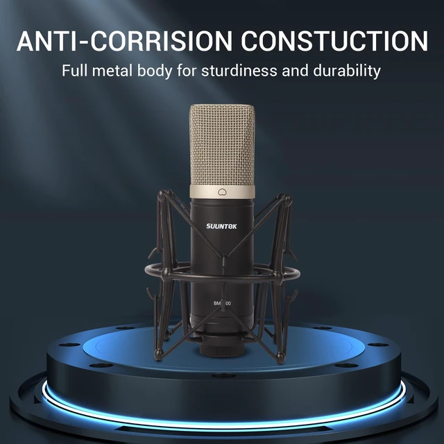 Alt view image 3 of 7 - SUUNTOK Condenser Microphone XLR, Large Diaphgram Professional Recording Cardioid Microphone Kit w/Shock Mount, for Studio, Live Streaming, Podcasting, Voice-Over, You-Tube (Black)