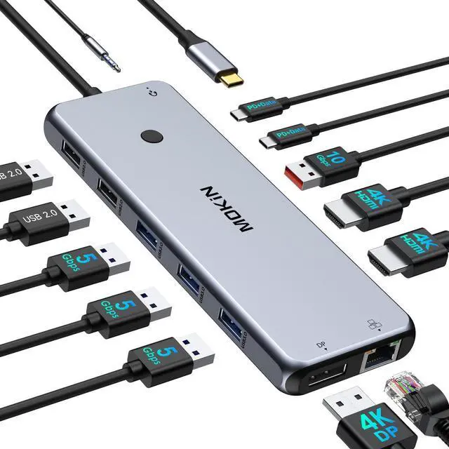 Main image of USB C Docking Station Laptop Hub Dual Monitor Multiport Adapter Dock Dongle,USB C to 2 HDMI,DisplayPort,PD Charging,Ethernet,7 USB A/C 3.1/3.0/2.0 Ports,Audio