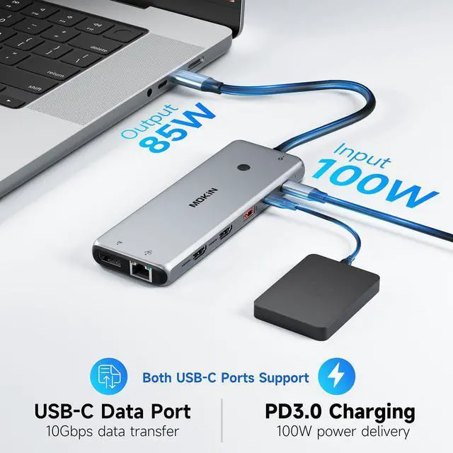 Alt view image 5 of 7 - USB C Docking Station Laptop Hub Dual Monitor Multiport Adapter Dock Dongle,USB C to 2 HDMI,DisplayPort,PD Charging,Ethernet,7 USB A/C 3.1/3.0/2.0 Ports,Audio