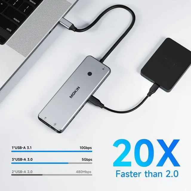 Alt view image 6 of 7 - USB C Docking Station Laptop Hub Dual Monitor Multiport Adapter Dock Dongle,USB C to 2 HDMI,DisplayPort,PD Charging,Ethernet,7 USB A/C 3.1/3.0/2.0 Ports,Audio