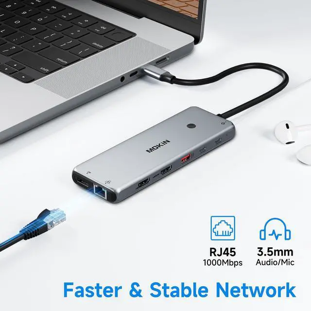 Alt view image 7 of 7 - USB C Docking Station Laptop Hub Dual Monitor Multiport Adapter Dock Dongle,USB C to 2 HDMI,DisplayPort,PD Charging,Ethernet,7 USB A/C 3.1/3.0/2.0 Ports,Audio