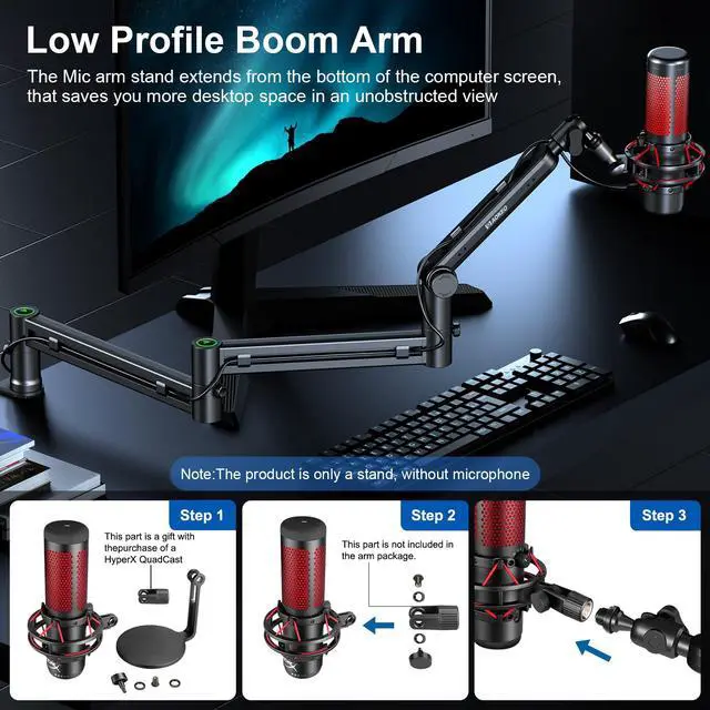 Alt view image 2 of 7 - Microphone Arm,Aokeo AK-58i Desk Low Profile Mic Boom Arm Stand,Suitable For Blue Yeti,Snowball iCE,HyperX QuadCast,SoloCast,Elgato Wave,Etc