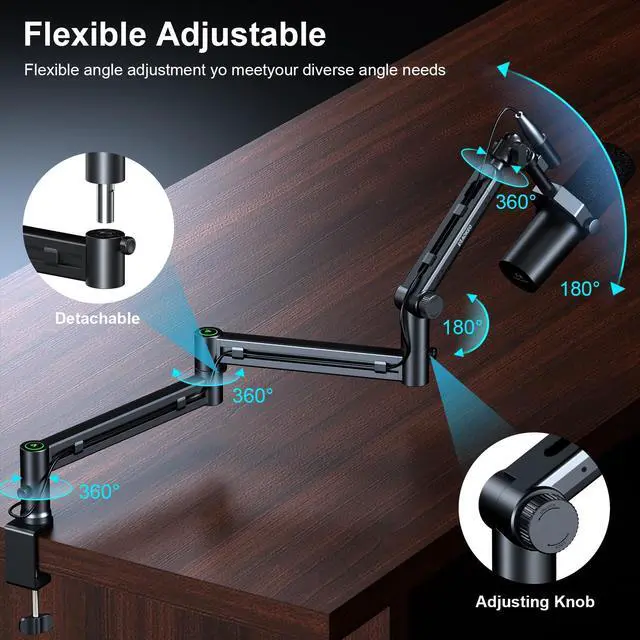 Alt view image 3 of 7 - Microphone Arm,Aokeo AK-58i Desk Low Profile Mic Boom Arm Stand,Suitable For Blue Yeti,Snowball iCE,HyperX QuadCast,SoloCast,Elgato Wave,Etc
