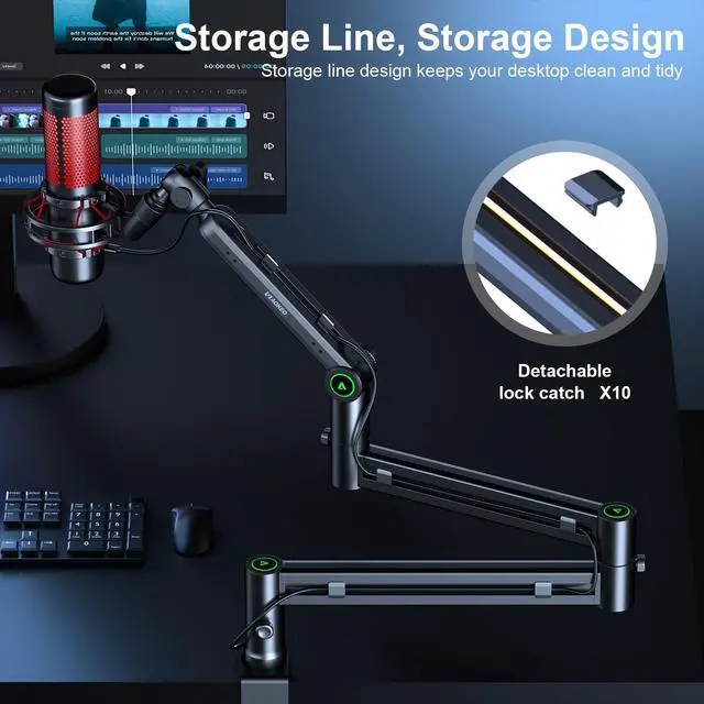 Alt view image 6 of 7 - Microphone Arm,Aokeo AK-58i Desk Low Profile Mic Boom Arm Stand,Suitable For Blue Yeti,Snowball iCE,HyperX QuadCast,SoloCast,Elgato Wave,Etc