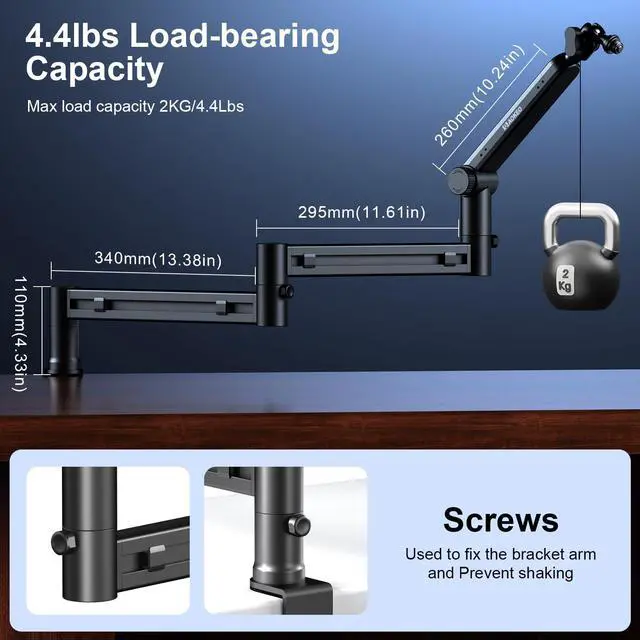 Alt view image 4 of 7 - Microphone Arm,Aokeo AK-58i Desk Low Profile Mic Boom Arm Stand,Suitable For Blue Yeti,Snowball iCE,HyperX QuadCast,SoloCast,Elgato Wave,Etc