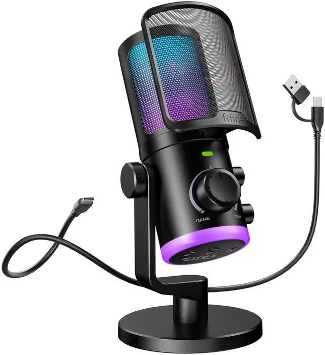 Main image of Gaming PC Microphone, USB Streaming Microphone with Game Chat Balance, Computer Condenser Desktop RGB Mic with Mute Button, Noise Cancellation for Podcast/Twitch/Discord-AMPLIGAME AM6