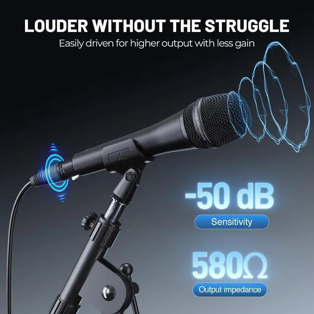 Alt view image 4 of 7 - Supercardioid Vocal Dynamic Microphone with XLR Cable PM-26 | Wired Handheld Mic, 16.4 ft Cable, Mic Clip, Storage Bag, Focused Voice Pickup, Stage Vocals, Studio Recording, Karaoke