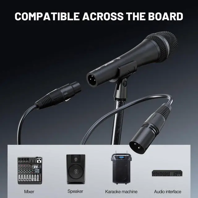 Alt view image 7 of 7 - Supercardioid Vocal Dynamic Microphone with XLR Cable PM-26 | Wired Handheld Mic, 16.4 ft Cable, Mic Clip, Storage Bag, Focused Voice Pickup, Stage Vocals, Studio Recording, Karaoke