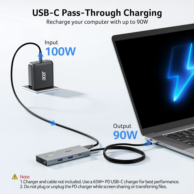 Alt view image 6 of 7 - USB-C Docking Station Dual Monitor, 9-in-1 Laptop Dock with 2 HDMI | Laptop Docking Station with 4K@60Hz HDMI, USB A&C 3.0, SD/Micro SD, 100W PD Compatible with Acer/Dell XPS/HP/Mac (2FT)