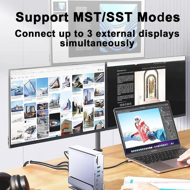 Alt view image 4 of 7 - 15-in-1 USB C Hub/Docking Station Dual Monitor 2 HDMI with Ethernet PD | 4k HD Triple Display (2x HDMI+1x DP), Gigabit Ethernet, 100W PD Charging, 20X Faster Transfer (10Gbps) with USB 3.2,TF/SD