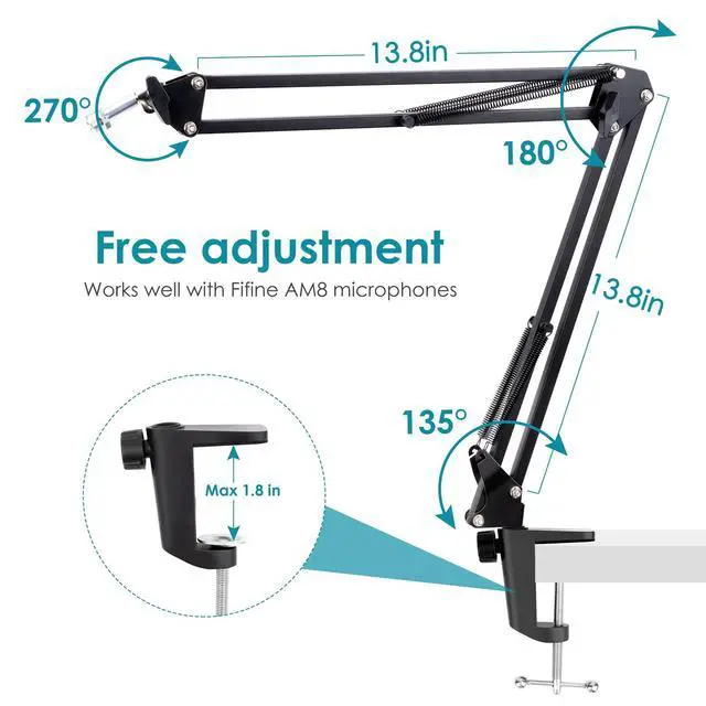 Alt view image 3 of 6 - Boom Arm Compatible with Fifine Dynamic Microphone (AM8), Mic Arm for Fifne XLR/USB Gaming Podcast Recording PC Mic, Adjustable Scissor Mic Stand by YOUSHARES