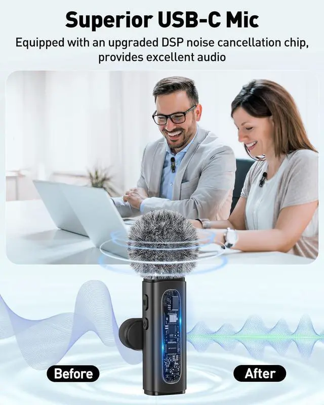 Alt view image 10 of 14 - USB C Lavalier Microphone Wireless Mini Mic for Type-C Android Phone/Tablet/PC Video Recording Clip-on Mics with Rotatable Clip&Denoise Recording, Ideal for Vlog Tiktok Youtube Podcast Content Creator