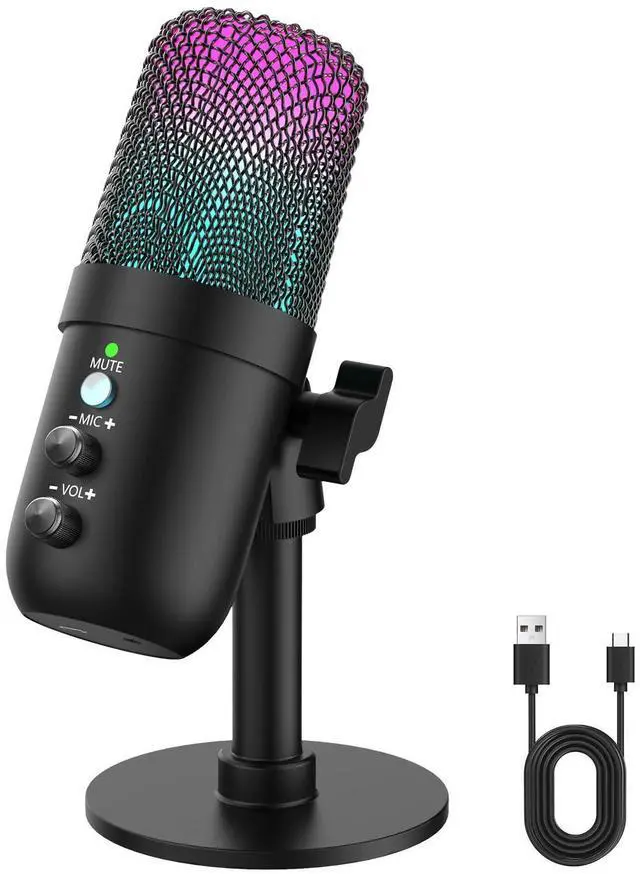 Alt view image 8 of 14 - USB Microphone, Computer Condenser Mic with Noise Cancellation, Echo Mode, RGB Lighting, Mute Button, Plug & Play Gaming Mic for PC, Mac, PS5, Streaming, Recording, Podcasting & Online Meetings