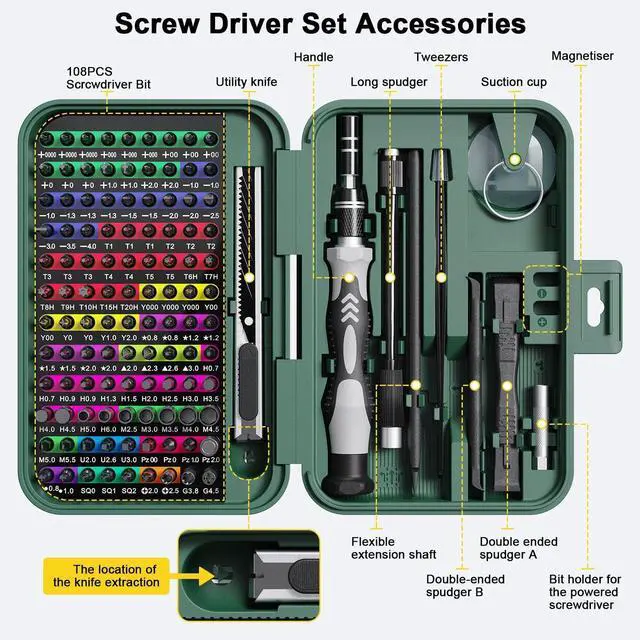 Alt view image 11 of 14 - Mini Precision Screwdriver Set with Color-coded Identification, 132 in 1 Micro Magnetic Repair Tool Kits with Storage Box, 108 Bits,Small Manual Screw Driver Toolkits for iPhone/Mac/iPad/Table
