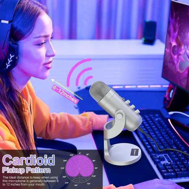 Alt view image 11 of 14 - USB Microphone,Condenser Computer PC Mic,Plug&Play Gaming Microphones for PS 4&5.Headphone Output&Volume Control,Mic Gain Control,Mute Button Vocal,YouTube Podcast on Mac&Windows(Silver)