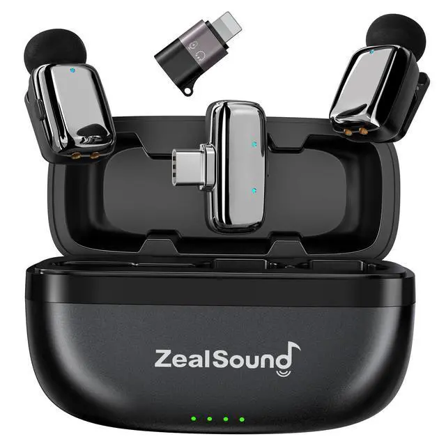 Alt view image 8 of 14 - Mini Microphone, Wireless Lavalier Mic for iPhone/iPad/Android, USB-C/Lightning, Noise Reduction, 33H Battery with Charging Case for Content Creators, TikTok & YouTube Videos - Chrome Silver