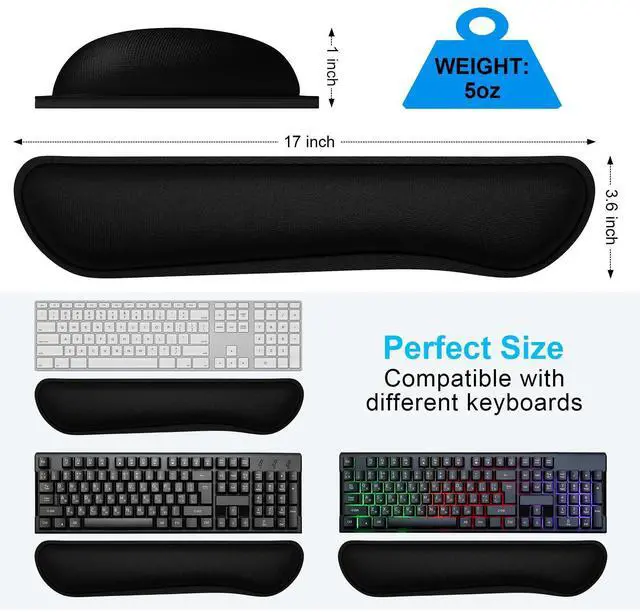 Alt view image 13 of 14 - Enlarge Keyboard Wrist Rest, Cute Memory Foam Keyboard Wrist Cushion for Computer Desk Mats Support, Typing Pain Relief Ergonomic Mouse Pad Rests with Non-Slip Base for Gaming, Laptop, Black