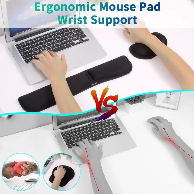 Alt view image 12 of 14 - Wrist Rest for Computer Keyboard and Mouse - Ergonomic Memory Foam Mousepad Rests with Non-Slip Base for Office, Gaming, Computer - Pain Relief & Carpal Tunnel Support, Black, 2-Piece Desk Accessories