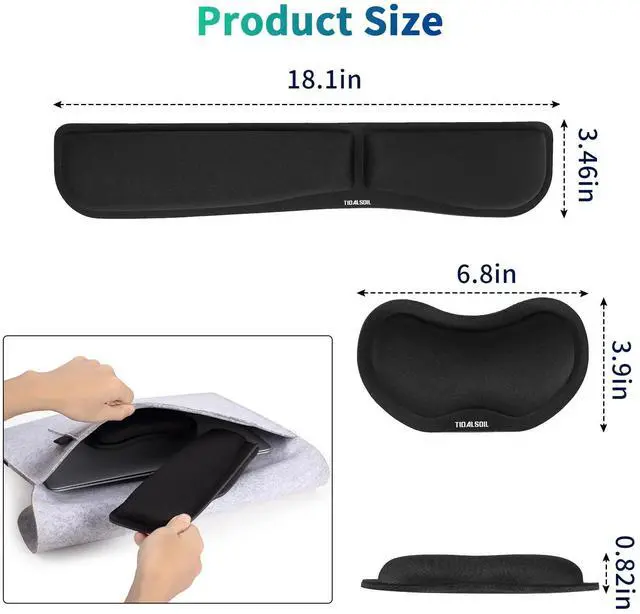 Alt view image 13 of 14 - Wrist Rest for Computer Keyboard and Mouse - Ergonomic Memory Foam Mousepad Rests with Non-Slip Base for Office, Gaming, Computer - Pain Relief & Carpal Tunnel Support, Black, 2-Piece Desk Accessories