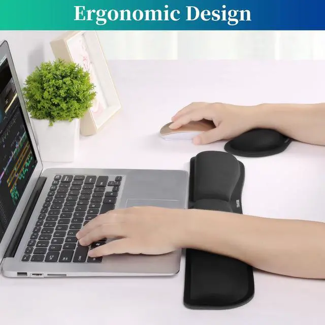 Alt view image 9 of 14 - Wrist Rest for Computer Keyboard and Mouse - Ergonomic Memory Foam Mousepad Rests with Non-Slip Base for Office, Gaming, Computer - Pain Relief & Carpal Tunnel Support, Black, 2-Piece Desk Accessories