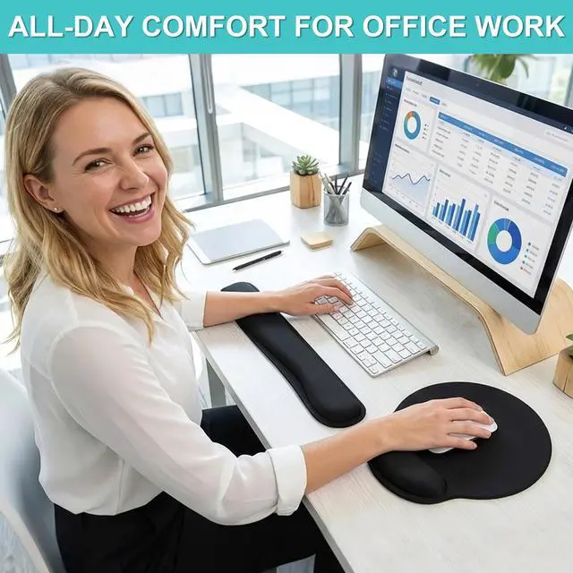 Alt view image 9 of 14 - Mouse Pad and Keyboard Wrist Rest- Ergonomic Wrist Rest for Computer Keyboard and Mouse Pad, Memory Foam Wrist Support for Comfy Typing, Ideal for Laptop, Office, Gaming