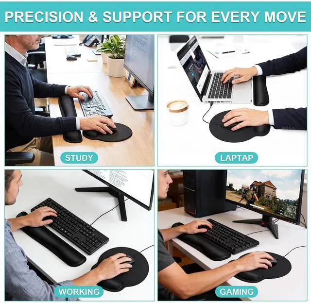 Alt view image 10 of 14 - Mouse Pad and Keyboard Wrist Rest- Ergonomic Wrist Rest for Computer Keyboard and Mouse Pad, Memory Foam Wrist Support for Comfy Typing, Ideal for Laptop, Office, Gaming
