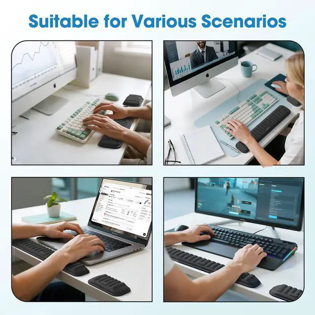 Alt view image 14 of 14 - Ergonomic Wrist Rest for Keyboard and Mouse, Soft Memory Foam Keyboard Wrist Rest Set with Non-Slip Silicone Base, Easy Typing, Pain Relief, Comfort for Office, Work, Gaming (Classic Black)