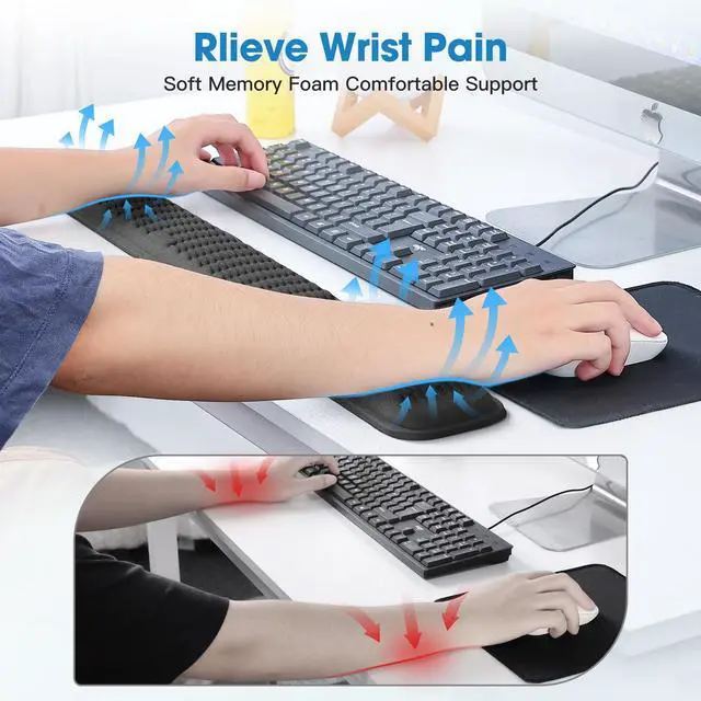 Alt view image 9 of 14 - Ergonomic Wrist Rest for Keyboard and Mouse, Soft Memory Foam Keyboard Wrist Rest Set with Non-Slip Silicone Base, Easy Typing, Pain Relief, Comfort for Office, Work, Gaming (Classic Black)