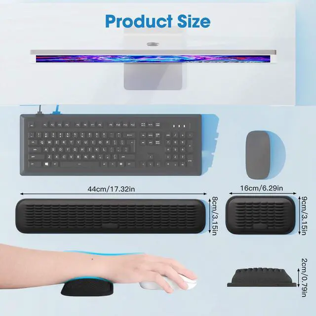Alt view image 12 of 14 - Ergonomic Wrist Rest for Keyboard and Mouse, Soft Memory Foam Keyboard Wrist Rest Set with Non-Slip Silicone Base, Easy Typing, Pain Relief, Comfort for Office, Work, Gaming (Classic Black)