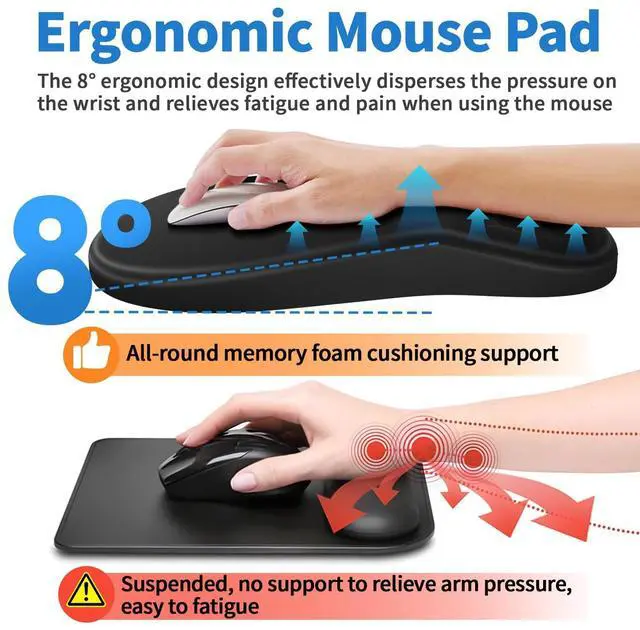 Alt view image 11 of 14 - Ergonomic Mouse Pad with Wrist Support - Gel Memory Foam Mouse Mat for Computer Keyboard & Laptop - Non-Slip Base, Pain Relief for Home Office & Gaming - Black