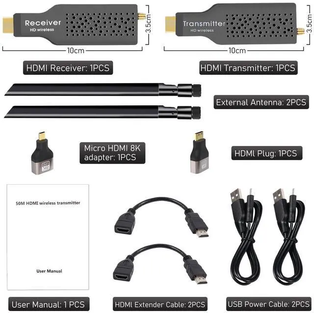 Alt view image 7 of 7 - Wireless HDMI Transmitter and Receiver 164ft/50m, 4K Decode 1080P Output, 2.4/5.8G Plug & Play Wireless HDMI Extender for Streaming Video and Audio to Monitor, for Laptop/TV Box/PC