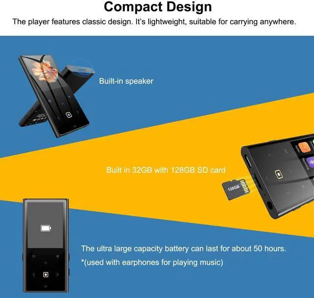 Alt view image 12 of 12 - 160GB MP3 Player for Kids with Bluetooth Portable Music Player 2.4" Large Screen Built-in Speaker Support Video FM Radio Voice Recorder E-Book Earphones Included
