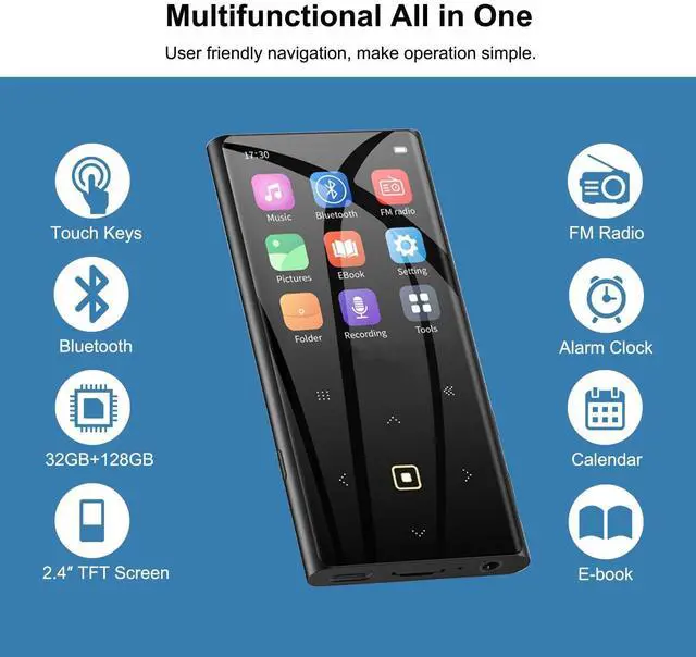 Alt view image 8 of 12 - 160GB MP3 Player for Kids with Bluetooth Portable Music Player 2.4" Large Screen Built-in Speaker Support Video FM Radio Voice Recorder E-Book Earphones Included