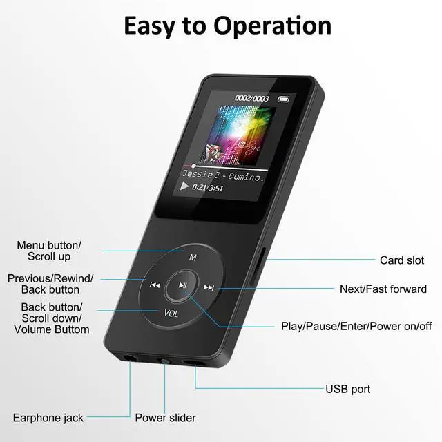 Alt view image 14 of 14 - 32GB Bluetooth MP3 Player, Digital Music Player Running,HiFi Sound, HD Speaker, FM Radio, E-Book, Video, Voice Recorder, Mini Design,1.8 Inch Color Display, Support up to 128GB Card-Earphone Included