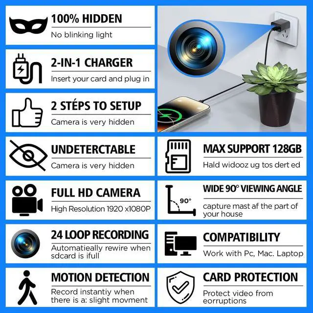 Alt view image 8 of 12 - 64GB Mini Camera 1080P Security Camera Nanny Cam with Night Vision and Motion Detection for Indoor and Home, No Need WiFi